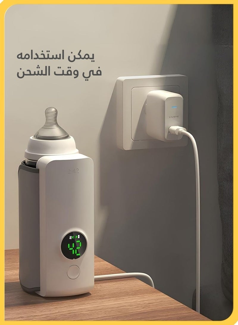 سخان زجاجات محمول للأطفال للسفر – تسخين سريع مع 6 إعدادات ذكية للحرارة من 37°م إلى 55°م، بطارية قابلة لإعادة الشحن 2000mAh مع شحن سريع USB بقوة 18 واط، تقنية تسخين متساوي 360 درجة، شاشة عرض رقمية LED، حزام فيلكرو مقاوم للتسرب، خفيف ومدمج للسفر، الرضاعة الليلية، والاستخدام الخارجي - Image 5